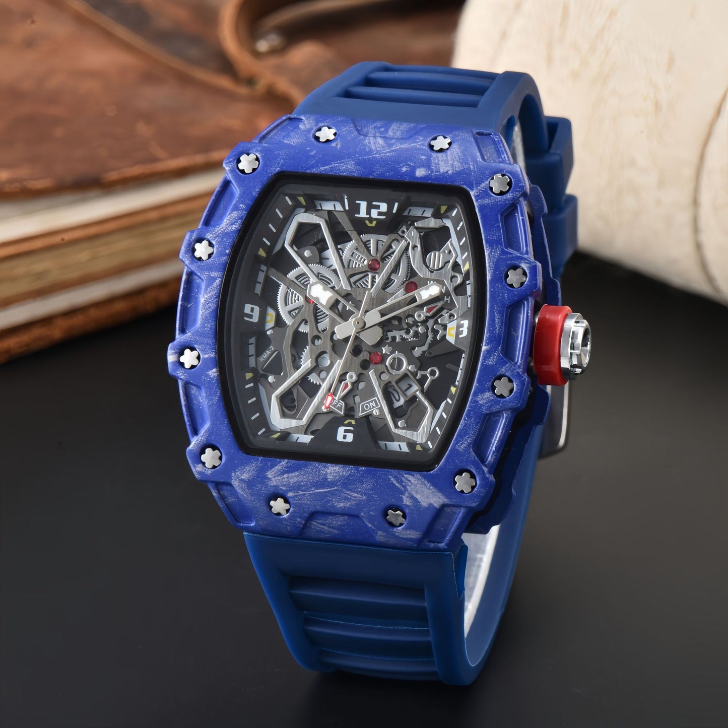 Unisex Carbon Fiber Openwork Quartz Watch Trendy Couple Gift Lightweight Durable Skeleton Watch