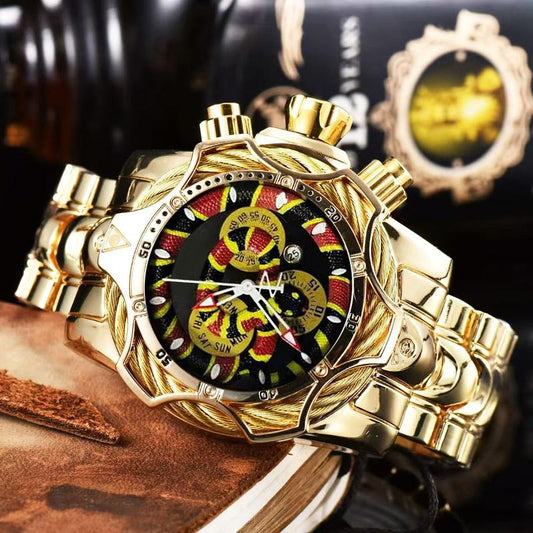 2025 New Steel Wire Snake Face Infrata Quartz Watch Non-Mechanical Men's Waterproof Luminous Wristwatch