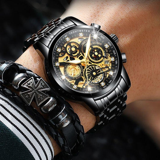 2025 New Hollow Watch Men's Luminous Waterproof Trendy Non-Mechanical Fully Automatic Quartz Watch