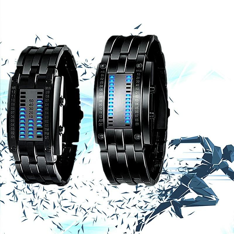 LED Iron Man Dual Line Binary Fashion Couple Personality Cool Electronic Watch