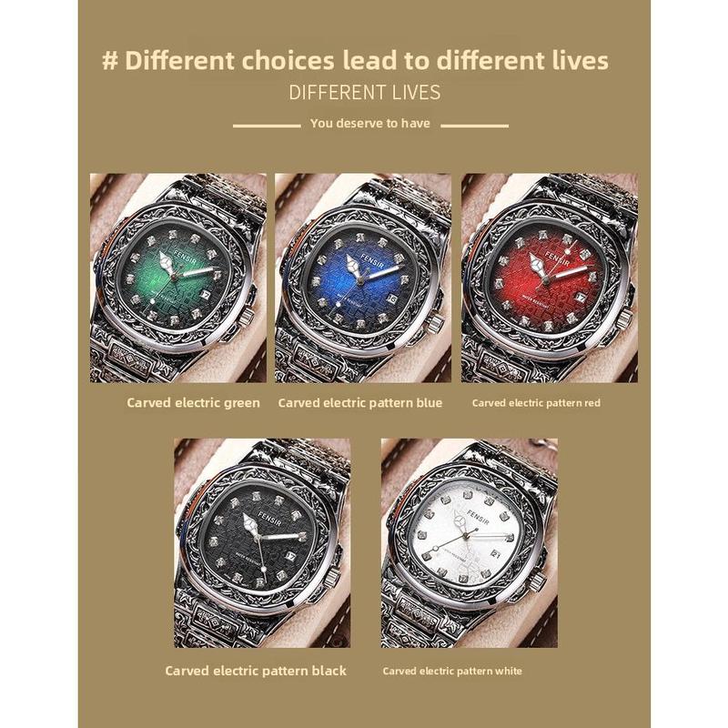 Men's Watch Carved Nautilus Quartz Watch Calendar Men's Business Fashion Watch