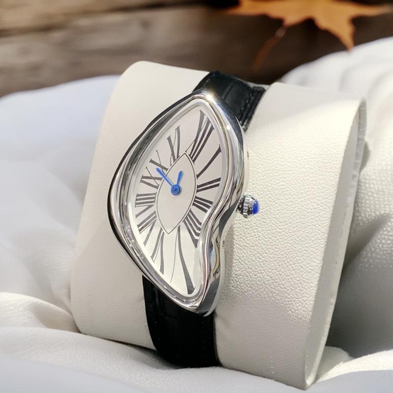Vintage Melting Distortion Creative Watch Men's Fashion Trend Genuine Leather High-end Ins Niche Design Watch