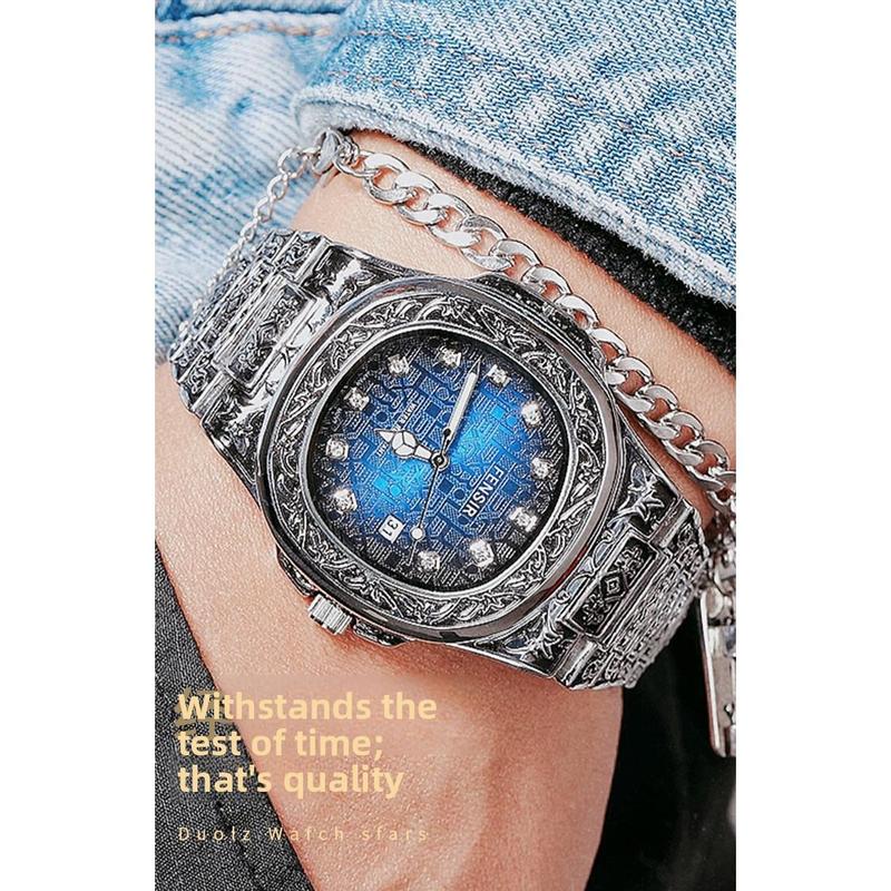 Men's Watch Carved Nautilus Quartz Watch Calendar Men's Business Fashion Watch