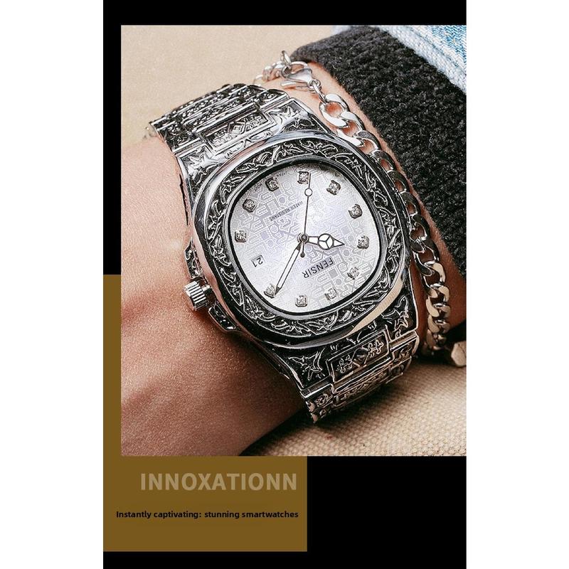 Men's Watch Carved Nautilus Quartz Watch Calendar Men's Business Fashion Watch