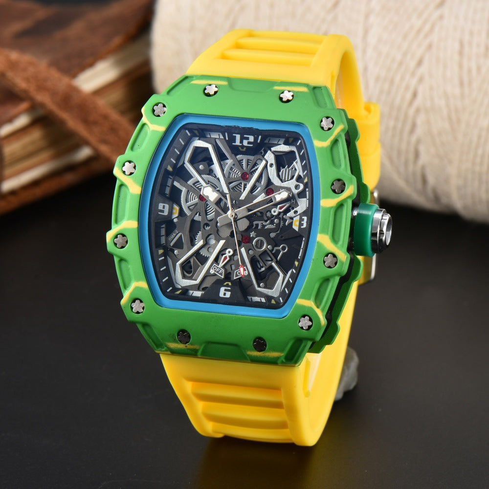 Unisex Carbon Fiber Openwork Quartz Watch Trendy Couple Gift Lightweight Durable Skeleton Watch