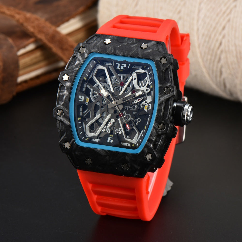 Unisex Carbon Fiber Openwork Quartz Watch Trendy Couple Gift Lightweight Durable Skeleton Watch