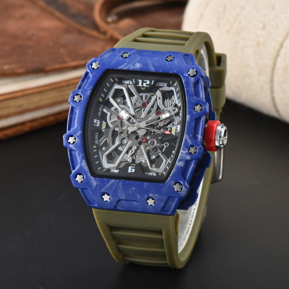 Unisex Carbon Fiber Openwork Quartz Watch Trendy Couple Gift Lightweight Durable Skeleton Watch