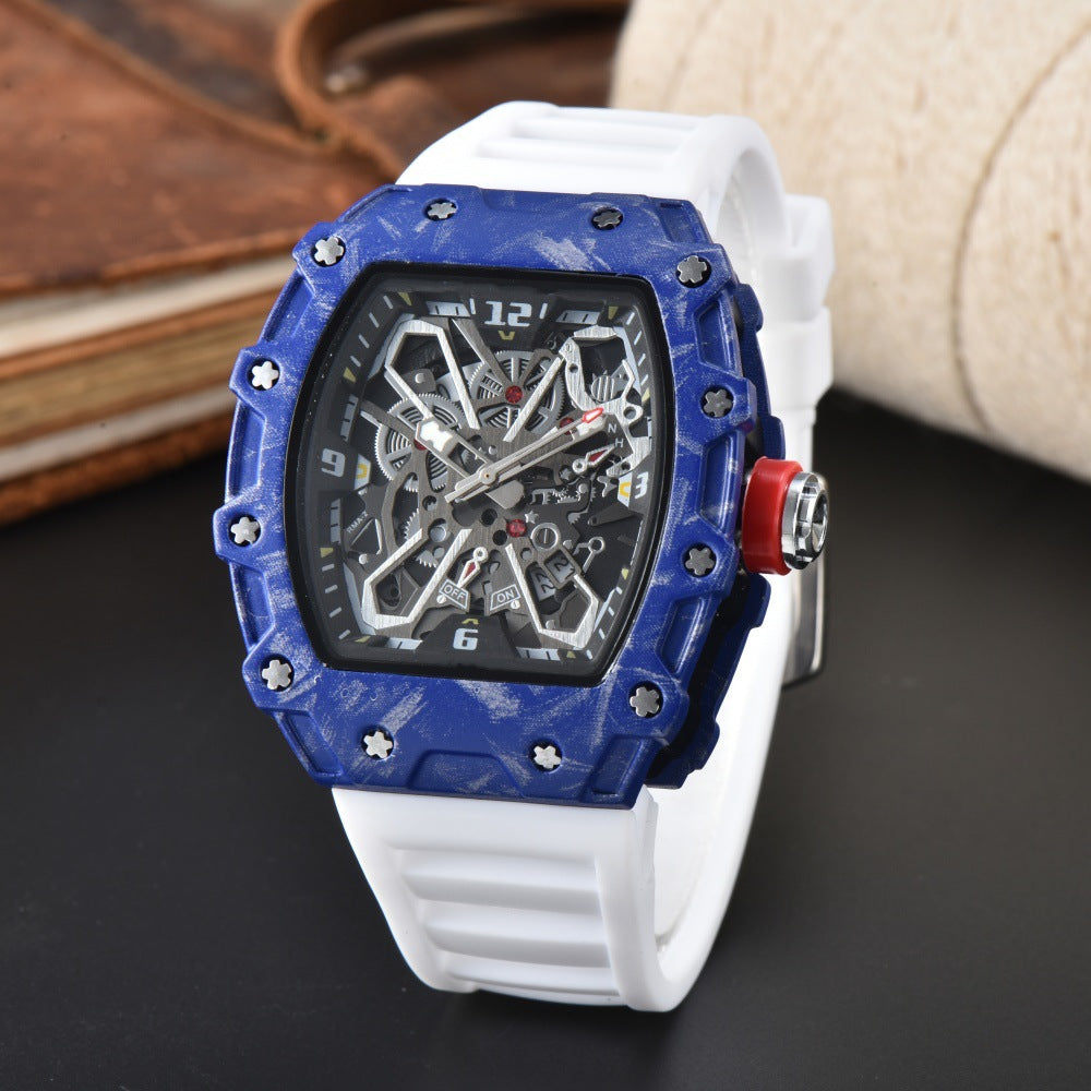 Unisex Carbon Fiber Openwork Quartz Watch Trendy Couple Gift Lightweight Durable Skeleton Watch