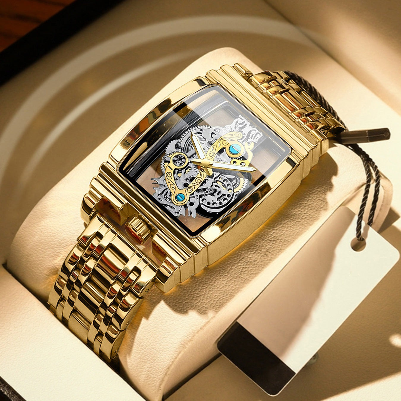 Fashion Barrel Motorcycle Gear Bar Hollow Tourbillon Leather Watch for Men, Personalized, Waterproof, Luminous, Couples Wristwatch