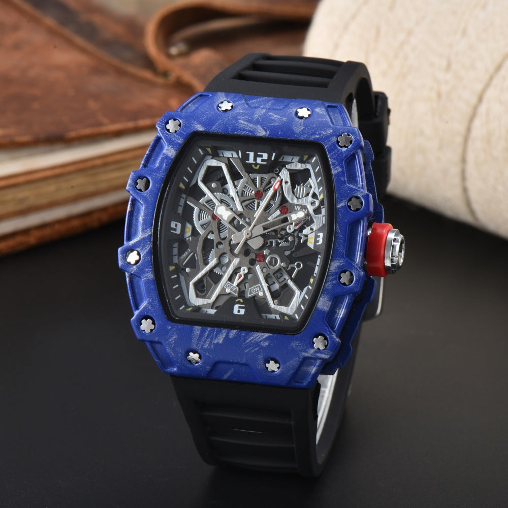 Unisex Carbon Fiber Openwork Quartz Watch Trendy Couple Gift Lightweight Durable Skeleton Watch