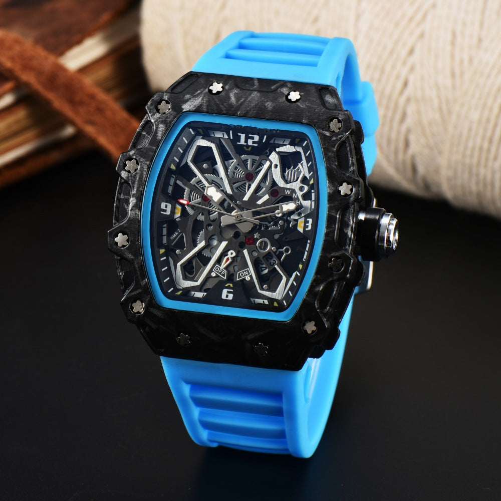 Unisex Carbon Fiber Openwork Quartz Watch Trendy Couple Gift Lightweight Durable Skeleton Watch