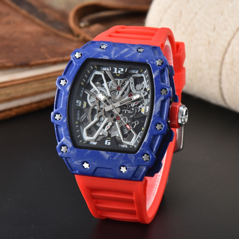 Unisex Carbon Fiber Openwork Quartz Watch Trendy Couple Gift Lightweight Durable Skeleton Watch