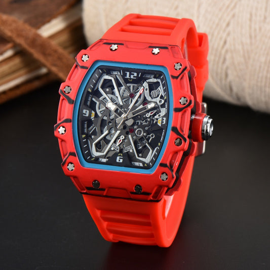 Unisex Carbon Fiber Openwork Quartz Watch Trendy Couple Gift Lightweight Durable Skeleton Watch