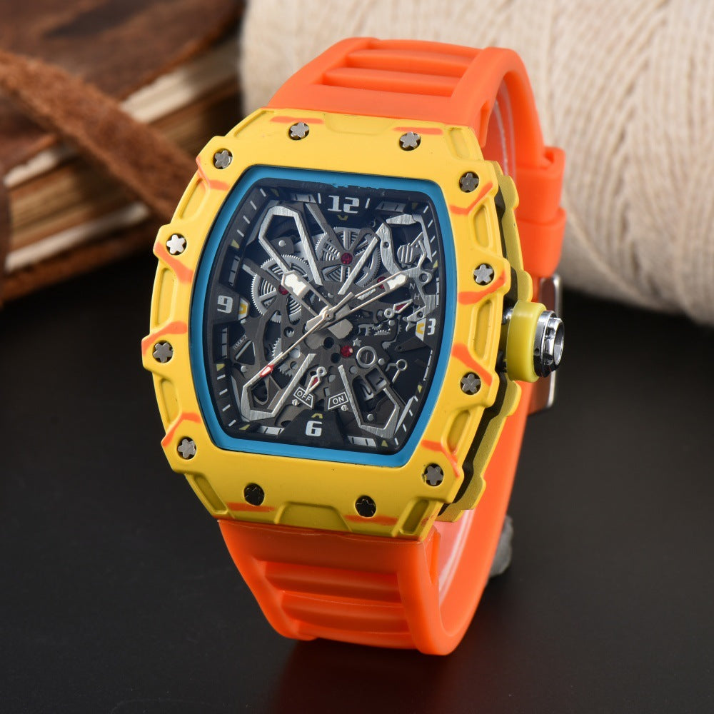 Unisex Carbon Fiber Openwork Quartz Watch Trendy Couple Gift Lightweight Durable Skeleton Watch