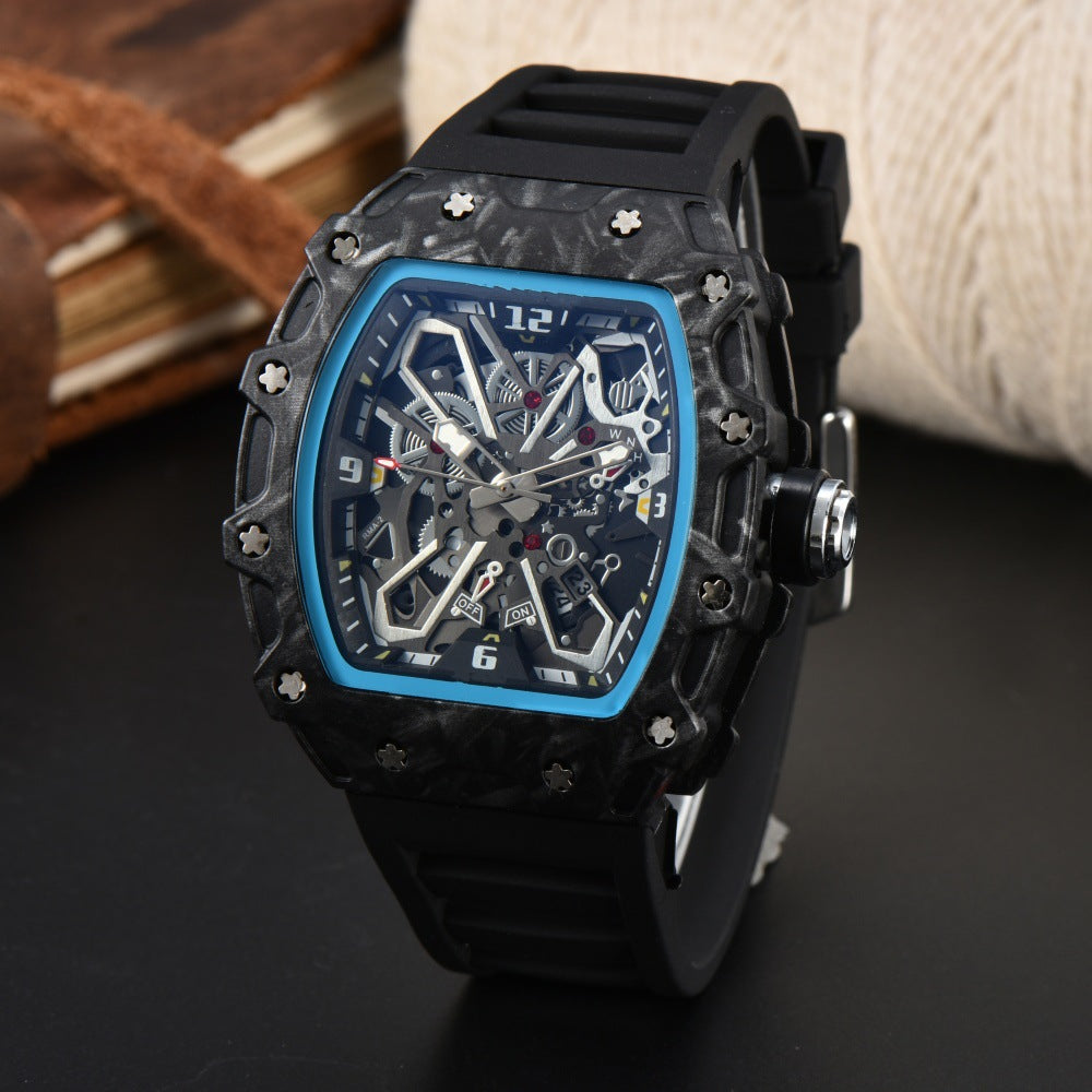 Unisex Carbon Fiber Openwork Quartz Watch Trendy Couple Gift Lightweight Durable Skeleton Watch