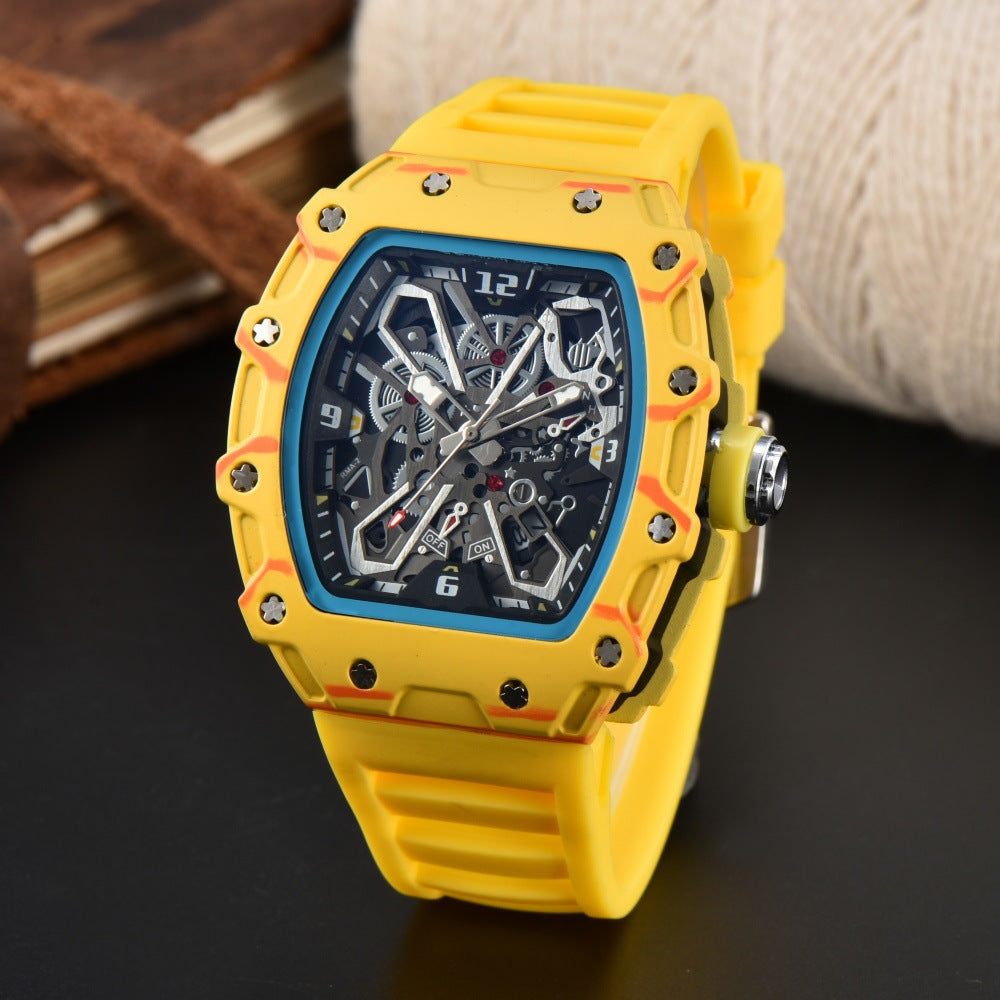 Unisex Carbon Fiber Openwork Quartz Watch Trendy Couple Gift Lightweight Durable Skeleton Watch