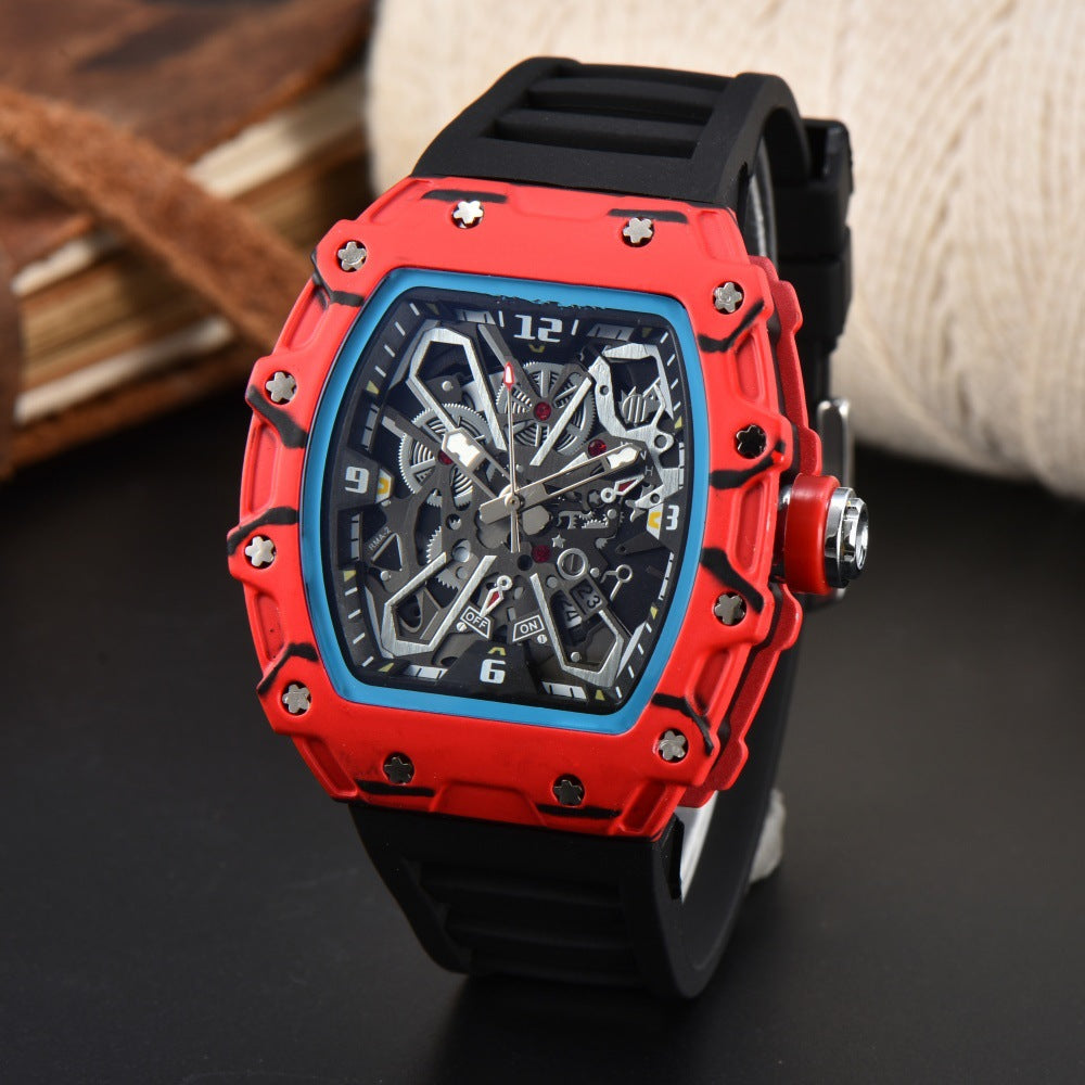 Unisex Carbon Fiber Openwork Quartz Watch Trendy Couple Gift Lightweight Durable Skeleton Watch