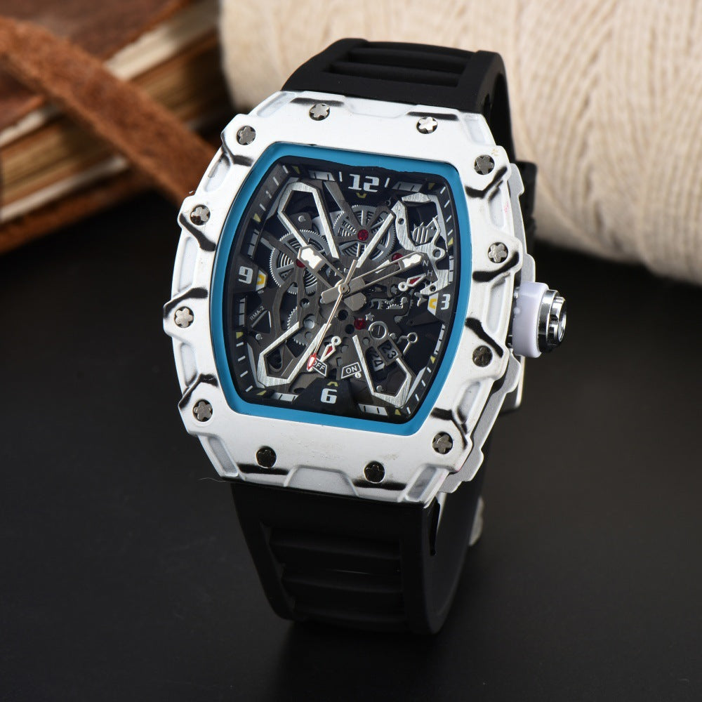 Unisex Carbon Fiber Openwork Quartz Watch Trendy Couple Gift Lightweight Durable Skeleton Watch