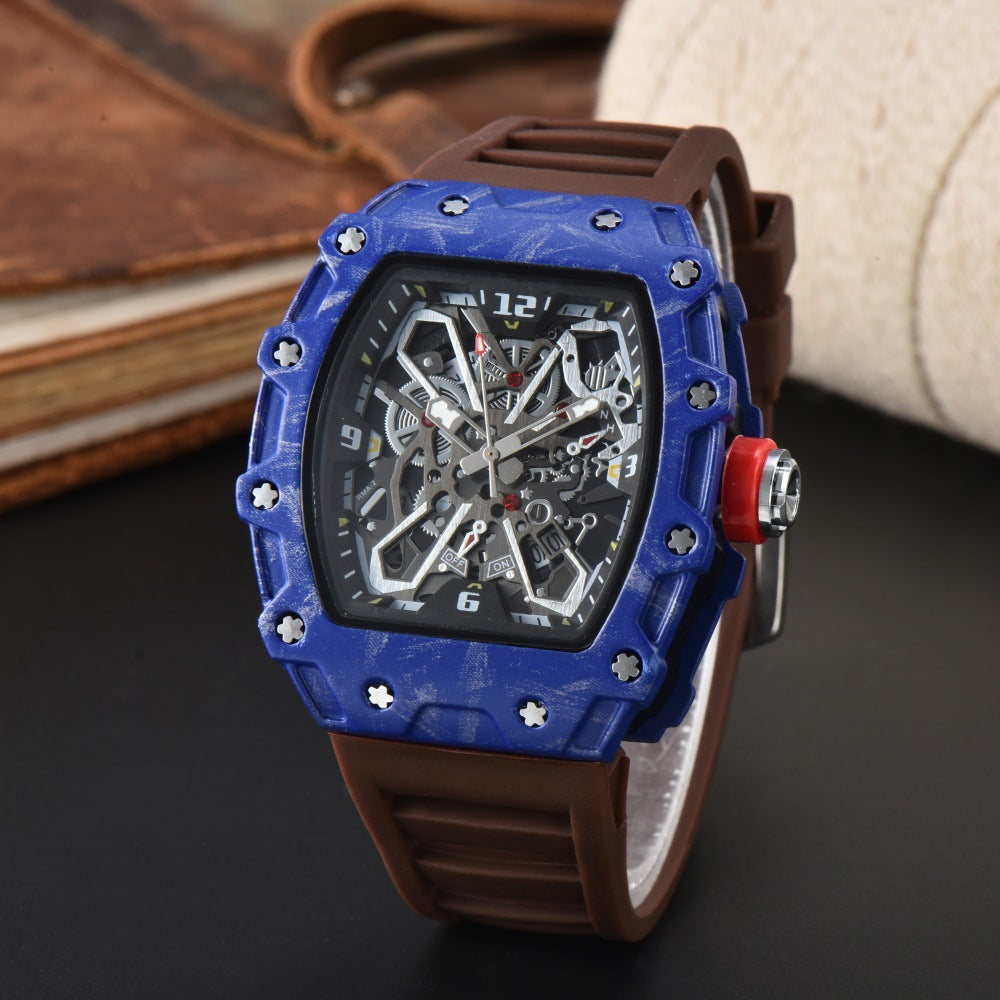 Unisex Carbon Fiber Openwork Quartz Watch Trendy Couple Gift Lightweight Durable Skeleton Watch