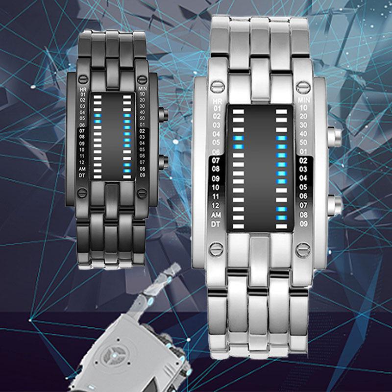 LED Iron Man Dual Line Binary Fashion Couple Personality Cool Electronic Watch