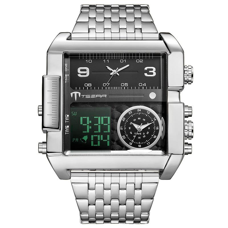 New Men's Business Square Large Dial Electronic Watch Fashionable High-end Multi-core Waterproof Calendar Watch