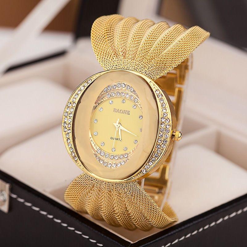 New Women's Watch Oval Wide Band Gold Silver Mesh Strap Watch Women's Fashion Watch Elegant Luxury Watch