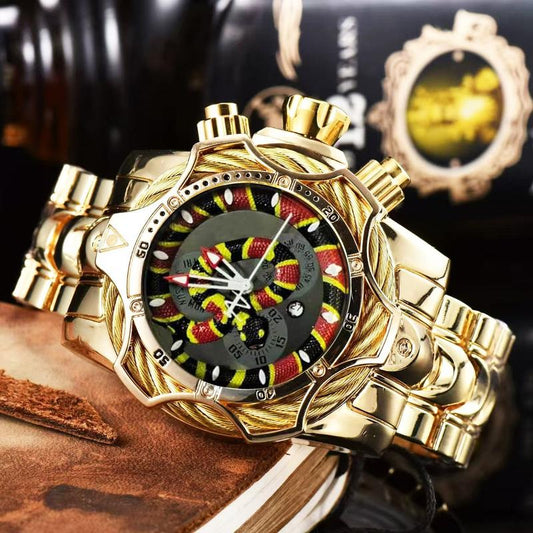 2025 New Steel Wire Snake Face Infrata Quartz Watch Non-Mechanical Men's Waterproof Luminous Wristwatch