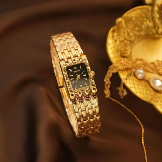 Vintage Style Rectangular Bracelet Fashionable Gold Simple Retro Long Women's Watch