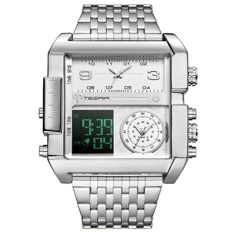 New Men's Business Square Large Dial Electronic Watch Fashionable High-end Multi-core Waterproof Calendar Watch