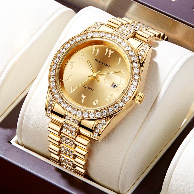 Hot-Selling Men's Business Personality Hip-Hop Roman Numeral Full Diamond Waterproof Steel Band Quartz Watch